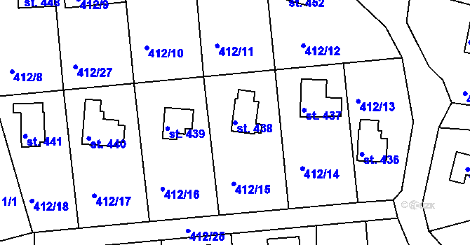 Parcela st. 438 v KÚ Krhanice, Katastrální mapa