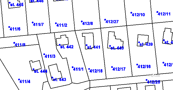 Parcela st. 441 v KÚ Krhanice, Katastrální mapa