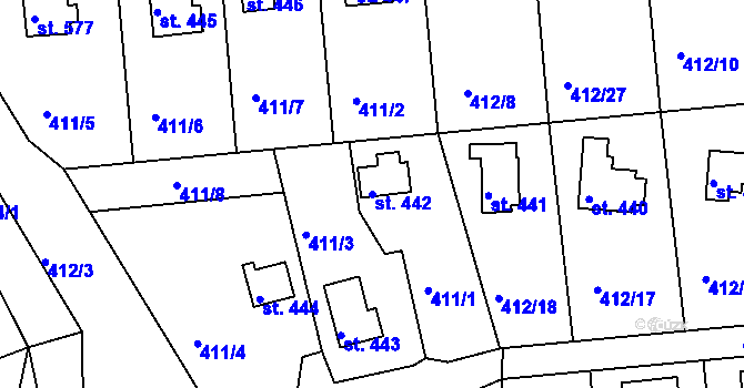 Parcela st. 442 v KÚ Krhanice, Katastrální mapa