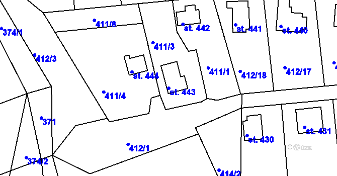 Parcela st. 443 v KÚ Krhanice, Katastrální mapa