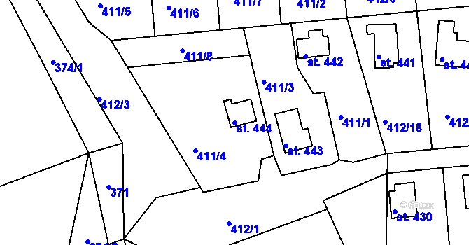 Parcela st. 444 v KÚ Krhanice, Katastrální mapa