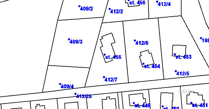 Parcela st. 455 v KÚ Krhanice, Katastrální mapa