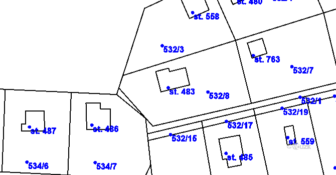 Parcela st. 483 v KÚ Krhanice, Katastrální mapa