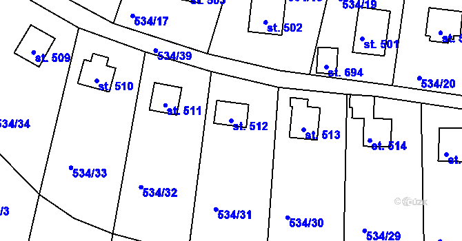Parcela st. 512 v KÚ Krhanice, Katastrální mapa
