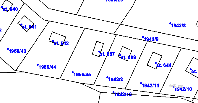 Parcela st. 557 v KÚ Krhanice, Katastrální mapa