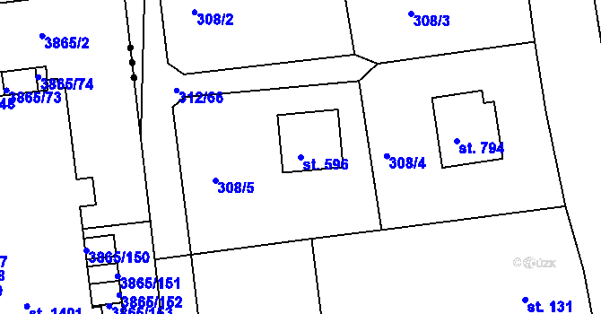 Parcela st. 596 v KÚ Krhanice, Katastrální mapa