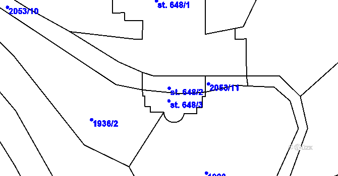 Parcela st. 648/2 v KÚ Krhanice, Katastrální mapa
