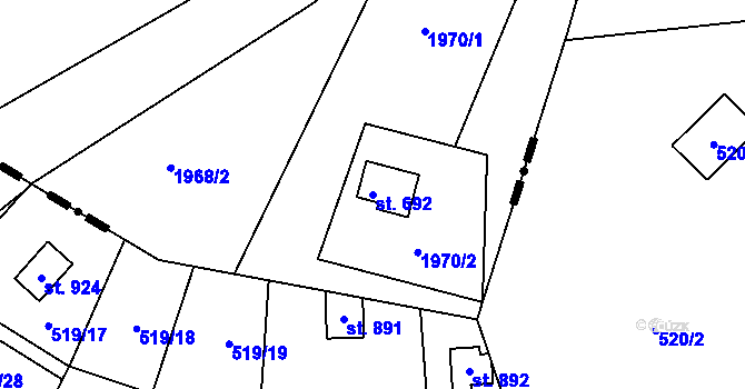 Parcela st. 692 v KÚ Krhanice, Katastrální mapa