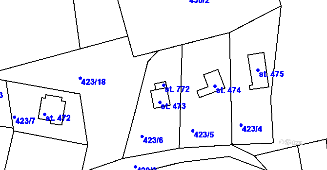Parcela st. 772 v KÚ Krhanice, Katastrální mapa