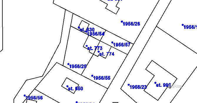 Parcela st. 774 v KÚ Krhanice, Katastrální mapa