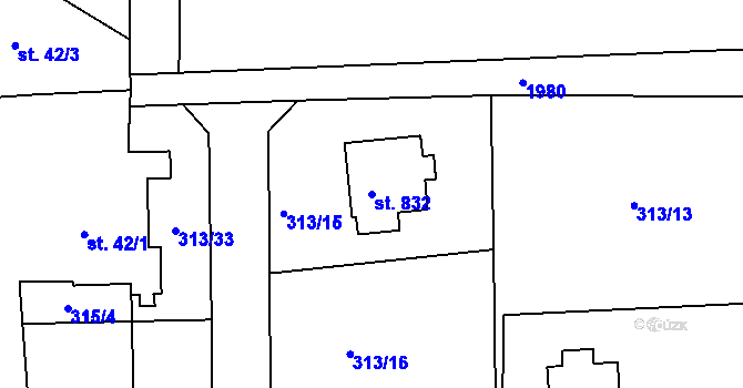 Parcela st. 832 v KÚ Krhanice, Katastrální mapa