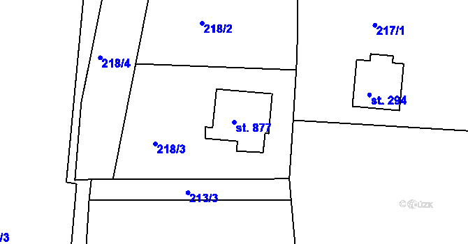 Parcela st. 877 v KÚ Krhanice, Katastrální mapa