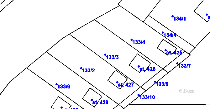 Parcela st. 133/3 v KÚ Krhanice, Katastrální mapa