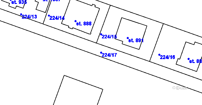 Parcela st. 224/17 v KÚ Krhanice, Katastrální mapa