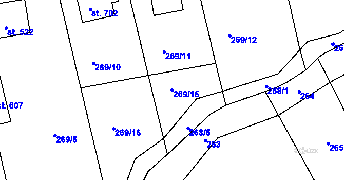 Parcela st. 269/15 v KÚ Krhanice, Katastrální mapa