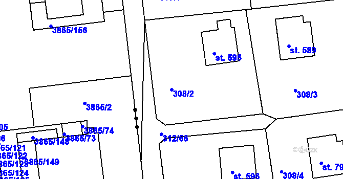 Parcela st. 308/2 v KÚ Krhanice, Katastrální mapa