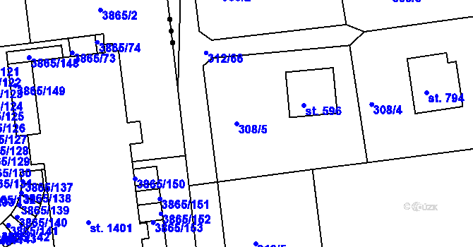 Parcela st. 308/5 v KÚ Krhanice, Katastrální mapa