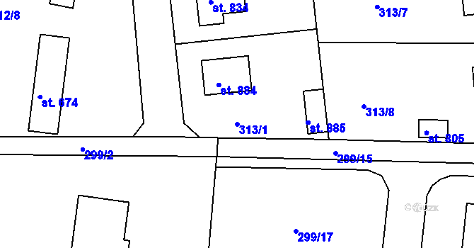 Parcela st. 313/1 v KÚ Krhanice, Katastrální mapa