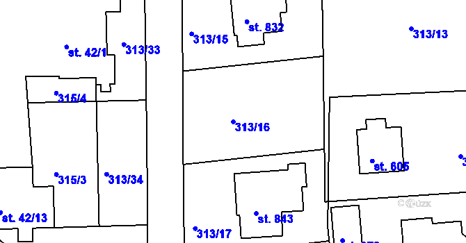 Parcela st. 313/16 v KÚ Krhanice, Katastrální mapa