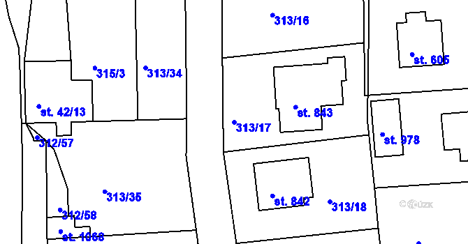 Parcela st. 313/17 v KÚ Krhanice, Katastrální mapa