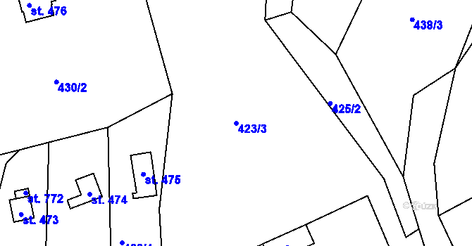 Parcela st. 423/3 v KÚ Krhanice, Katastrální mapa