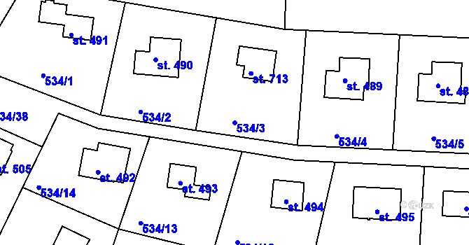 Parcela st. 534/3 v KÚ Krhanice, Katastrální mapa