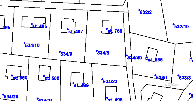 Parcela st. 534/8 v KÚ Krhanice, Katastrální mapa