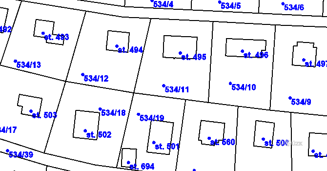 Parcela st. 534/11 v KÚ Krhanice, Katastrální mapa