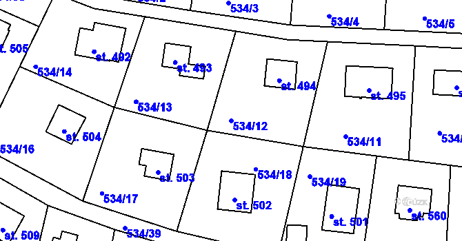 Parcela st. 534/12 v KÚ Krhanice, Katastrální mapa