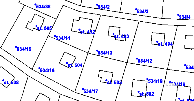 Parcela st. 534/13 v KÚ Krhanice, Katastrální mapa