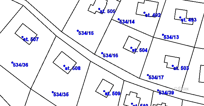 Parcela st. 534/16 v KÚ Krhanice, Katastrální mapa