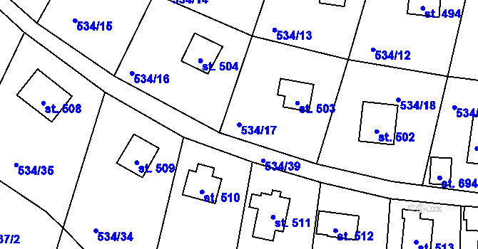 Parcela st. 534/17 v KÚ Krhanice, Katastrální mapa