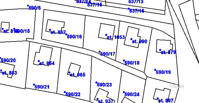 Parcela st. 590/17 v KÚ Krhanice, Katastrální mapa