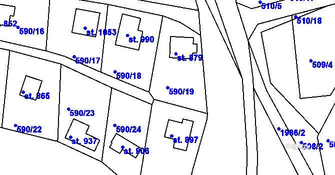 Parcela st. 590/19 v KÚ Krhanice, Katastrální mapa