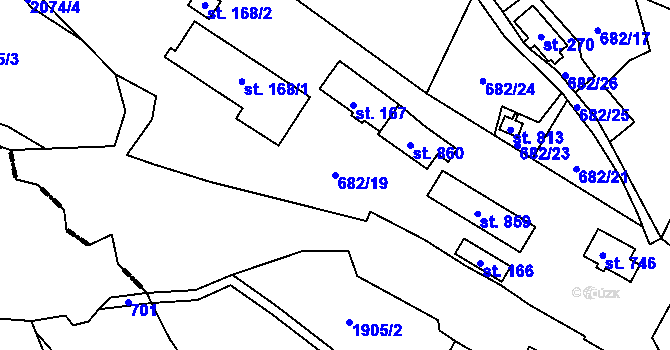 Parcela st. 682/19 v KÚ Krhanice, Katastrální mapa