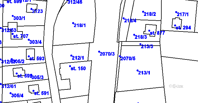 Parcela st. 2070/3 v KÚ Krhanice, Katastrální mapa