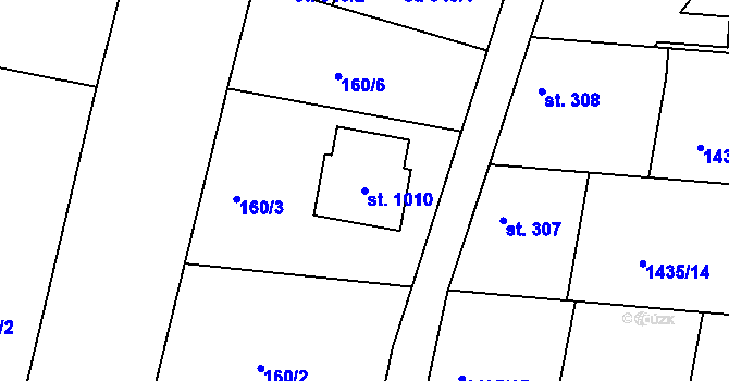Parcela st. 1010 v KÚ Krhanice, Katastrální mapa