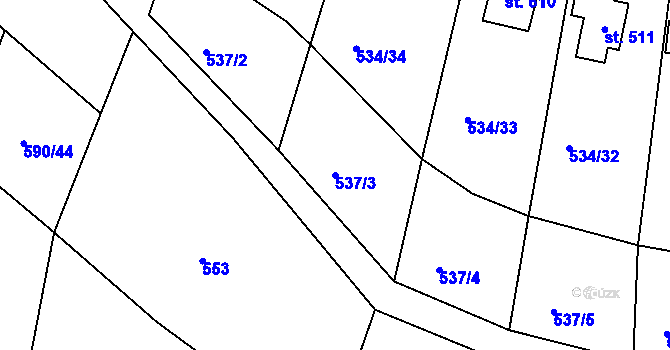 Parcela st. 537/3 v KÚ Krhanice, Katastrální mapa