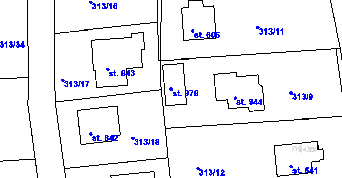 Parcela st. 978 v KÚ Krhanice, Katastrální mapa