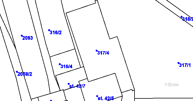 Parcela st. 317/4 v KÚ Krhanice, Katastrální mapa