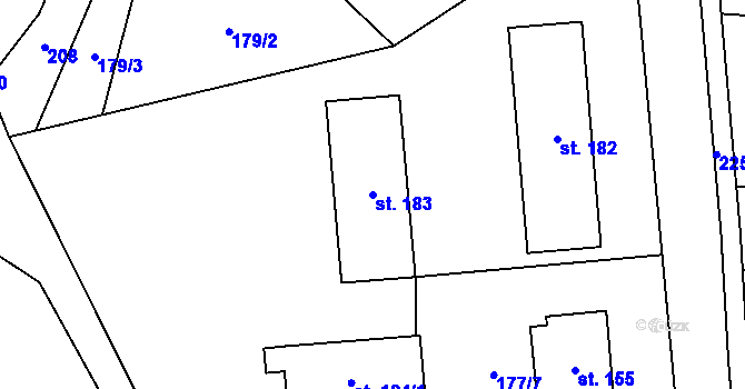 Parcela st. 183 v KÚ Krhov u Bojkovic, Katastrální mapa