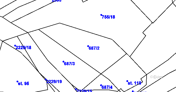 Parcela st. 687/2 v KÚ Krhov u Bojkovic, Katastrální mapa
