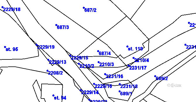 Parcela st. 687/4 v KÚ Krhov u Bojkovic, Katastrální mapa