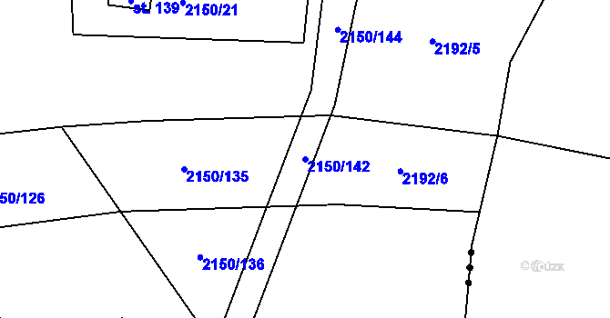 Parcela st. 2150/142 v KÚ Krhov u Bojkovic, Katastrální mapa