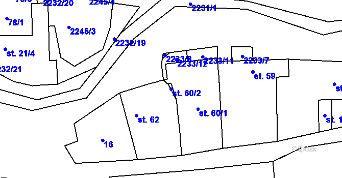 Parcela st. 60/2 v KÚ Krhov u Bojkovic, Katastrální mapa