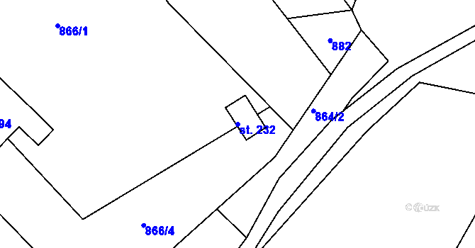 Parcela st. 232 v KÚ Krhov u Bojkovic, Katastrální mapa