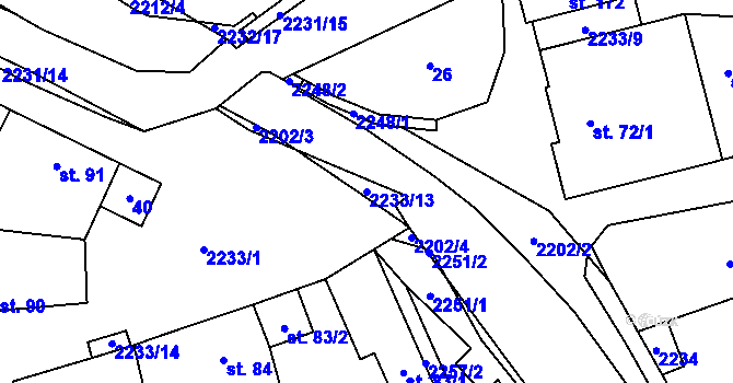 Parcela st. 2233/13 v KÚ Krhov u Bojkovic, Katastrální mapa