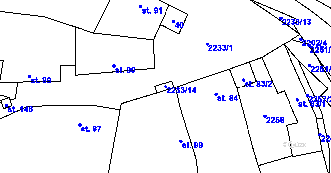 Parcela st. 2233/14 v KÚ Krhov u Bojkovic, Katastrální mapa