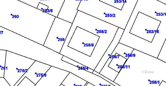 Parcela st. 258/8 v KÚ Krhovice, Katastrální mapa