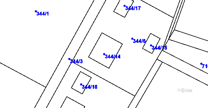 Parcela st. 344/14 v KÚ Krhovice, Katastrální mapa